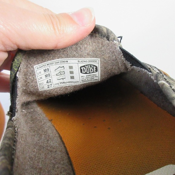 Hey Dude Sunapee Mossy Oak Slip On Loafers Men 9 Camo Orange Wool Comfort 422 - Picture 9 of 10
